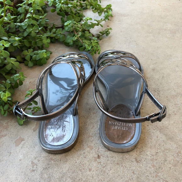 X Stuart Weitzman Silver Jelly T Strap Sandals - Picture 4 of 5